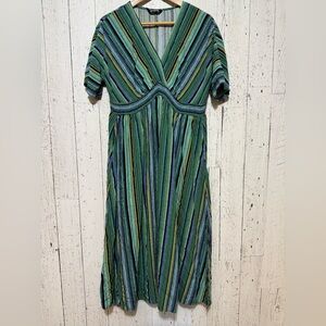 BloomChic Striped Midi Dress in Green and Blue